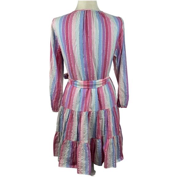 J. Crew Belted Button-up Dress in Pastel Stripe Rainbow Pink Purple SZ XS AP188 - Picture 9 of 16
